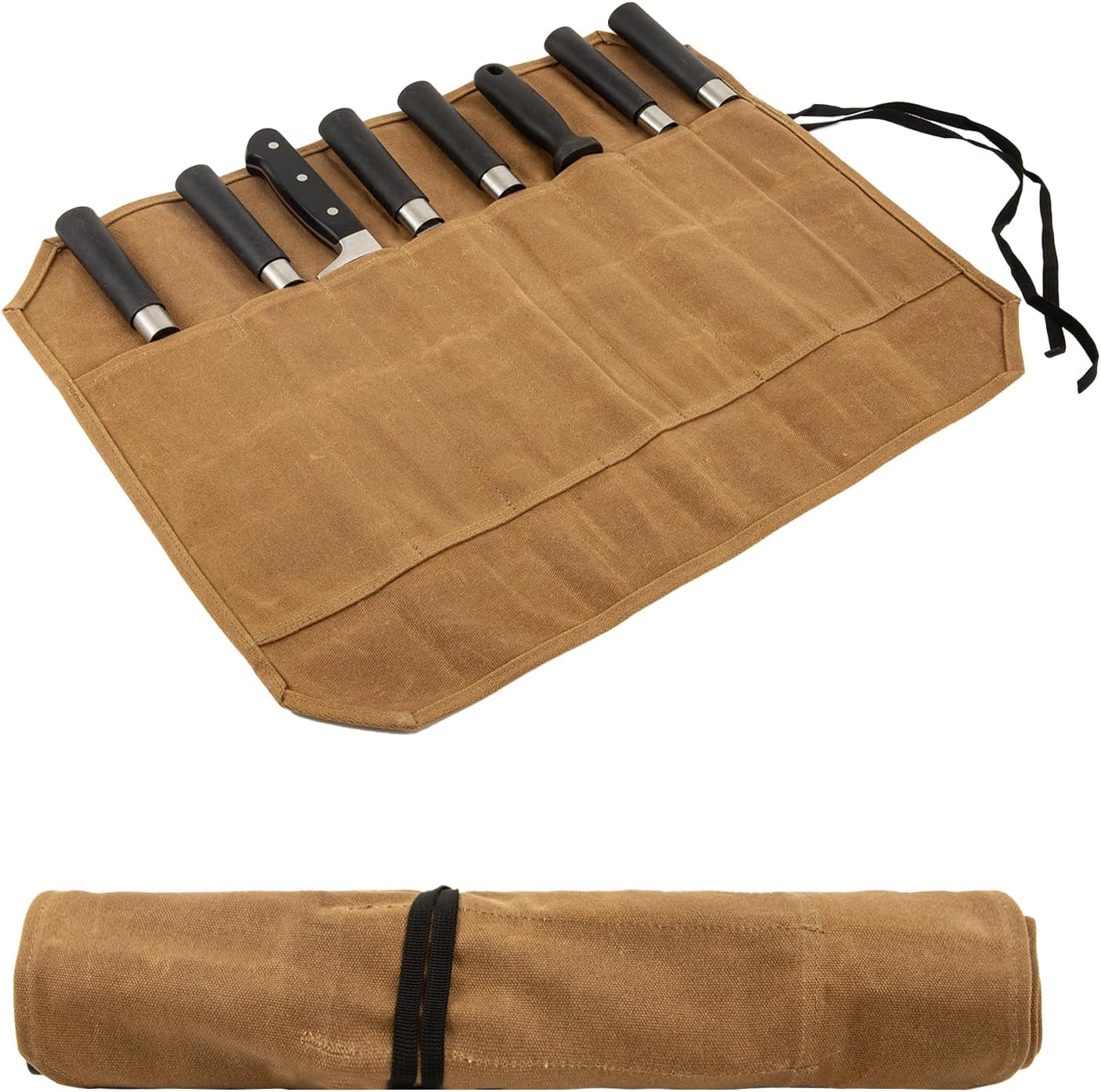 Qchengsan Knife Roll Bag with 8 Slots Khaki