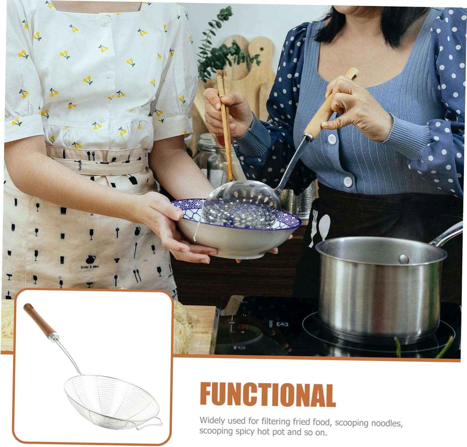 Mikinona 304 Stainless Steel Skimmer Spoon with Wooden Handle