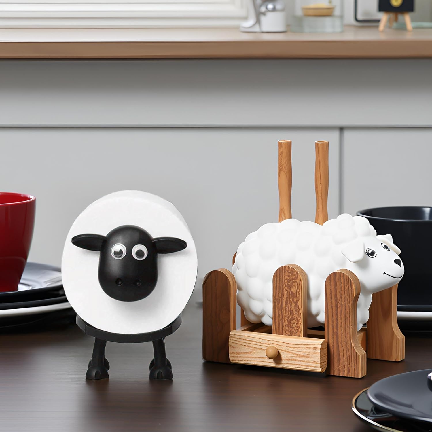 Decorative Sheep Toilet Paper Holder with Black and White Design