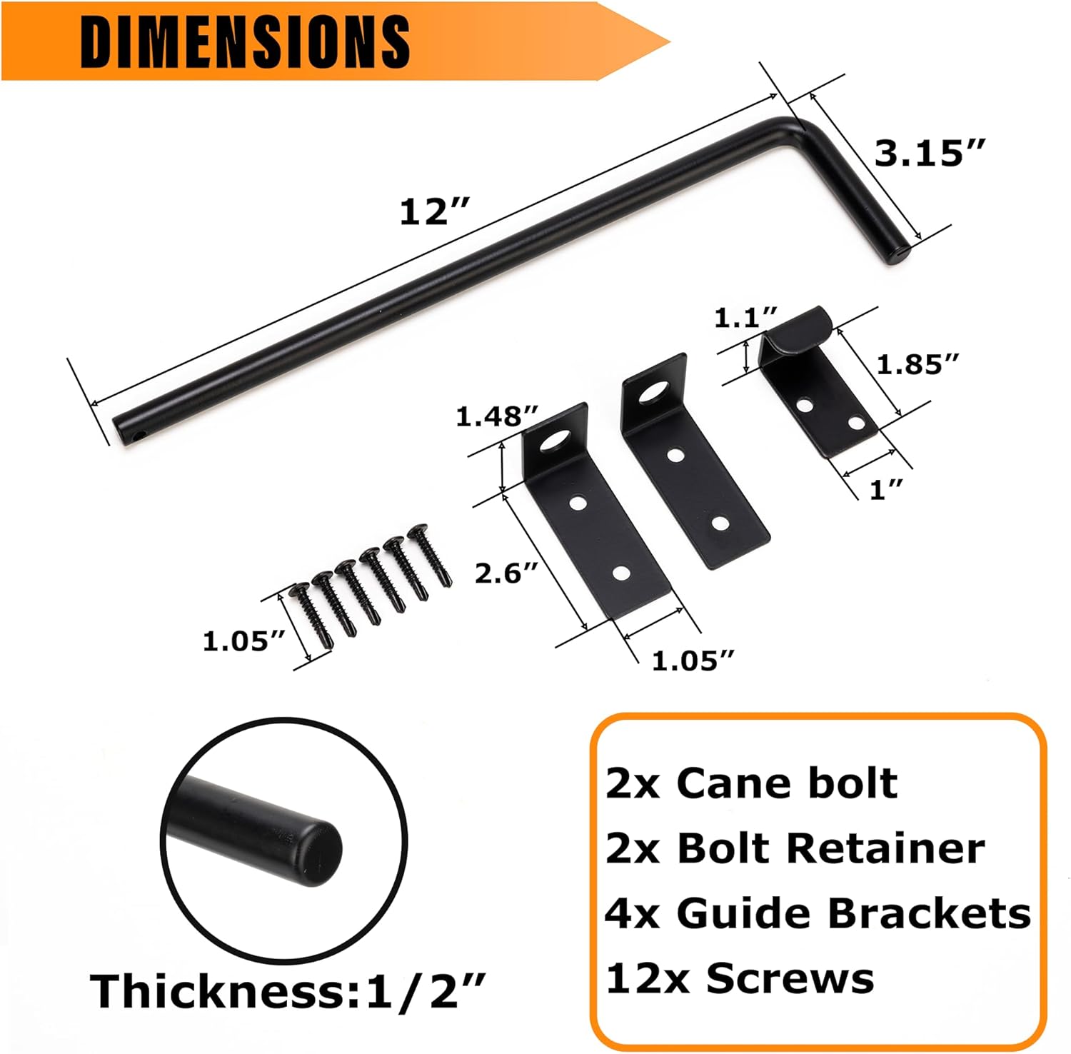 Durable 12 Cane Bolt Gate Latch Black Steel