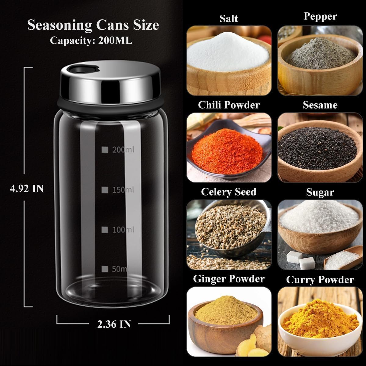 Verdental 7 oz Clear Glass Salt Pepper Shakers with Adjustable Lid