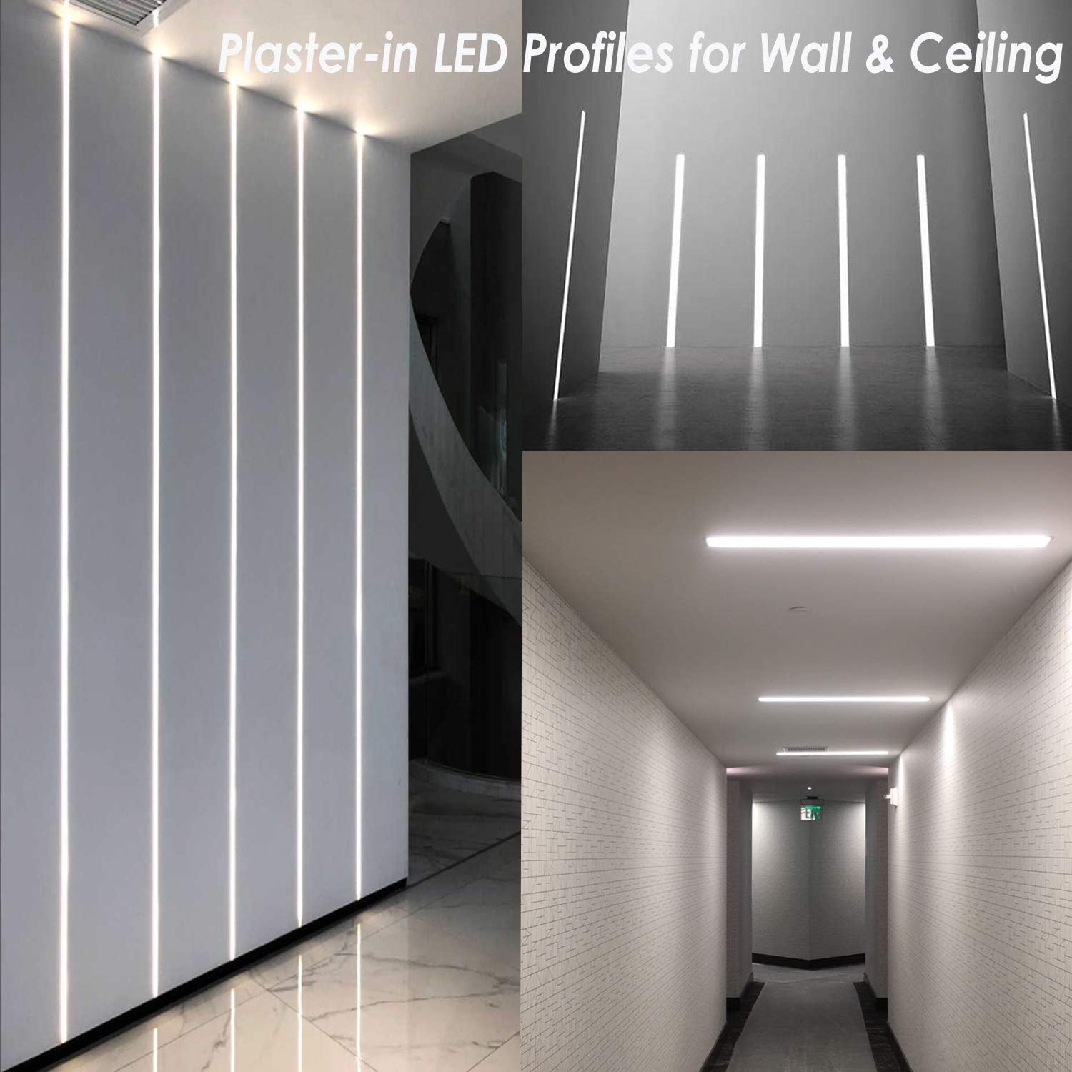 Besseto 6Pack LED Aluminum Channel with Diffuser Ends for Wall Ceiling