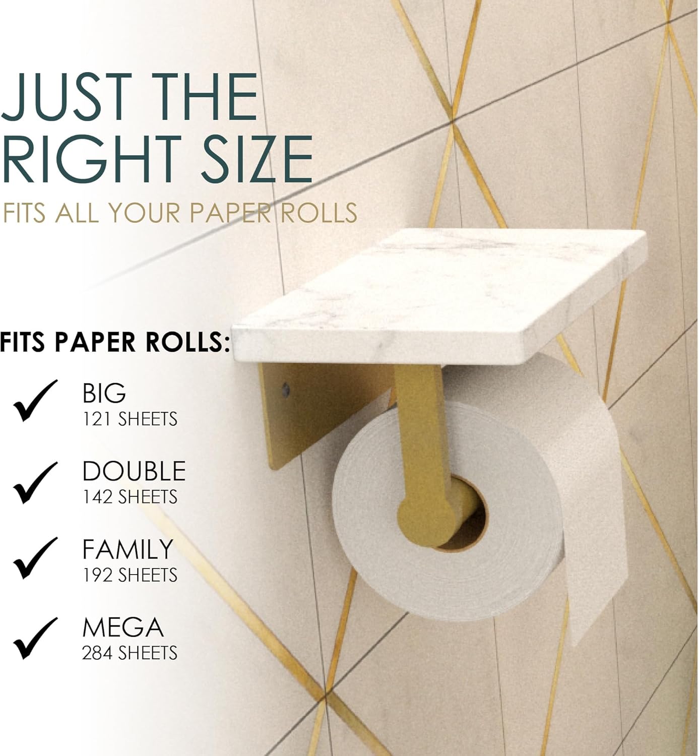 Mega Handles Gold Toilet Paper Holder with Extra Shelf