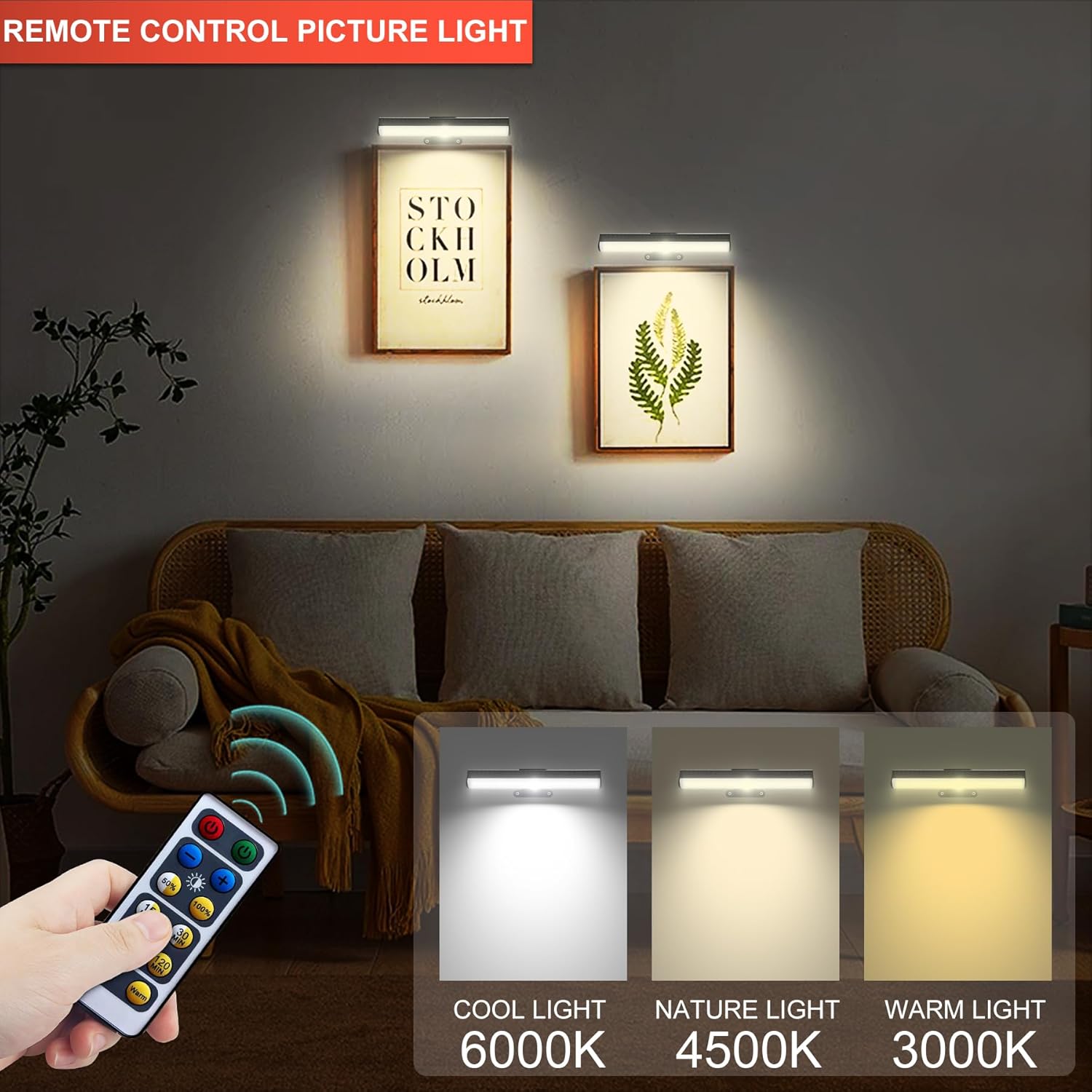 HIPTOKING 2 Pack Dimmable Picture Wall Light with Remote Control