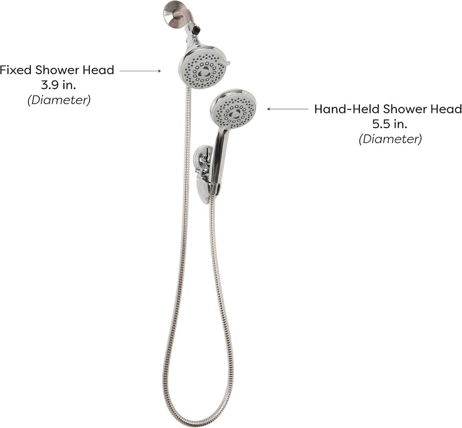 Bath Bliss Dual Shower Head 5 Modes Stainless Steel Wall Mounted