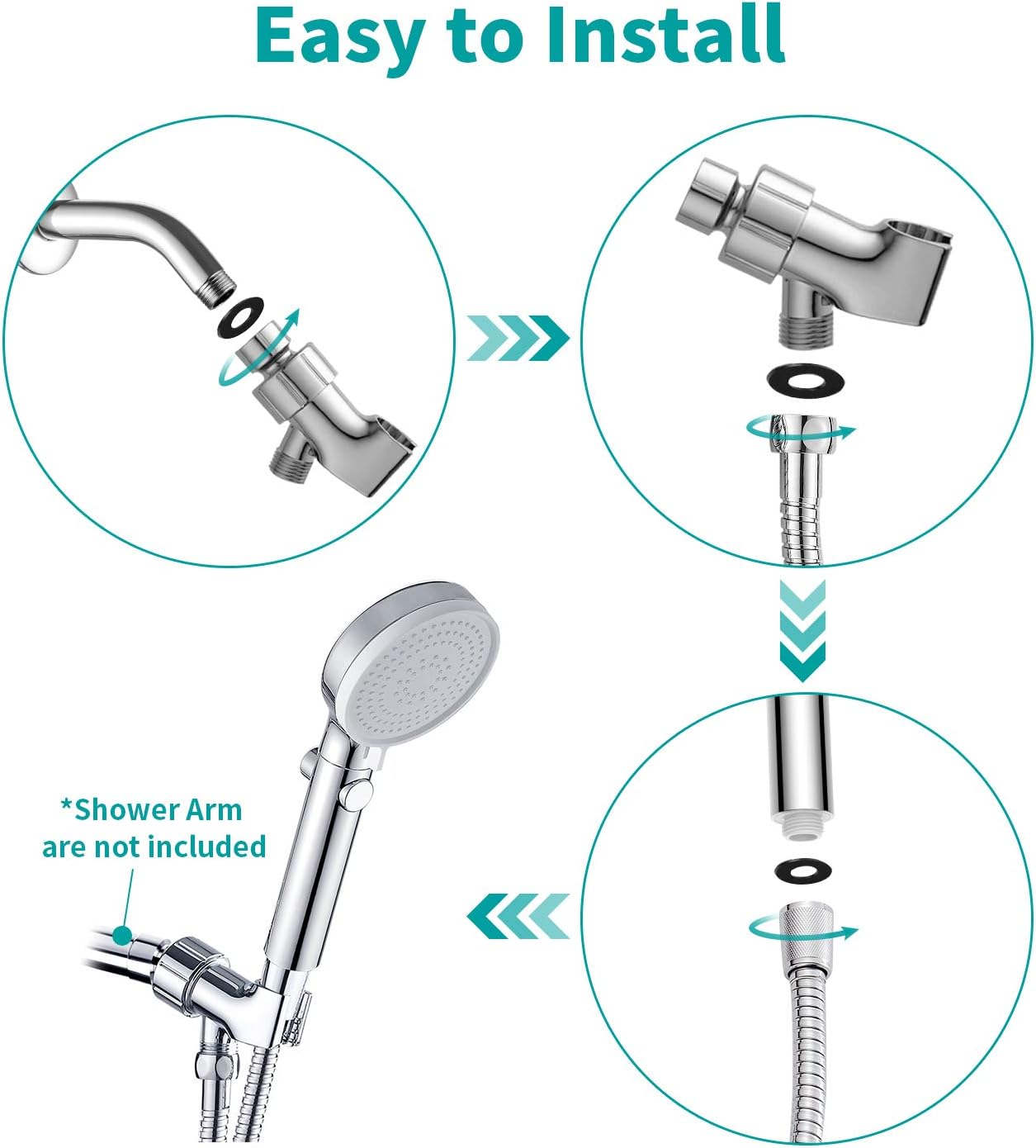 Adjustable 3-Mode Handheld Shower Head with Hose and Valve