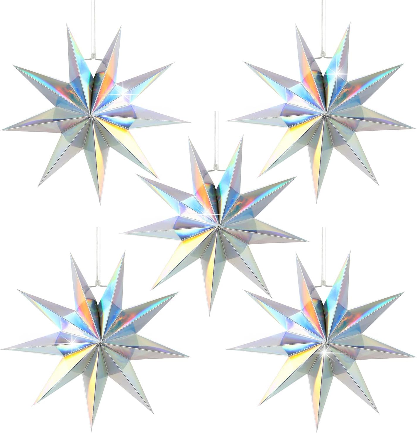 5Pack 9-Pointed Iridescent Paper Star Lanterns 118 Inch