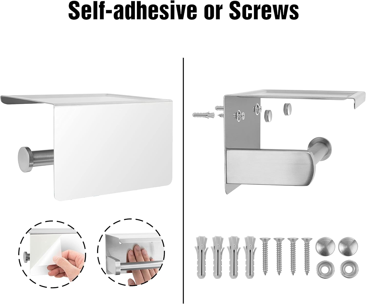 Brushed Nickel Toilet Paper Holder with Shelf Self Adhesive and Wall Mount