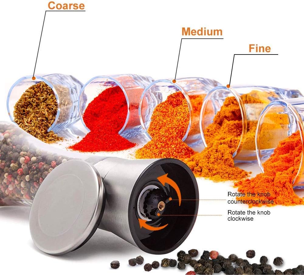 Yugefom Salt Pepper Grinder Set - Glass Stainless Steel