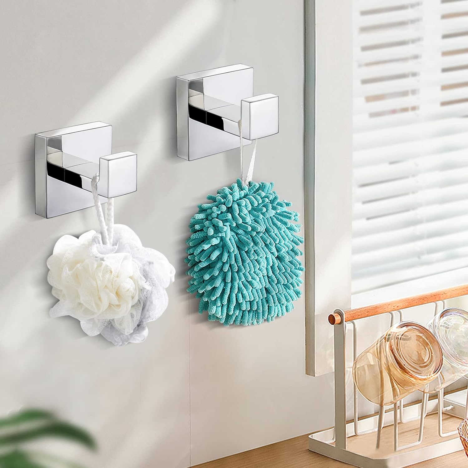 TQKAG Square Towel Ring Hooks for Bath and Kitchen