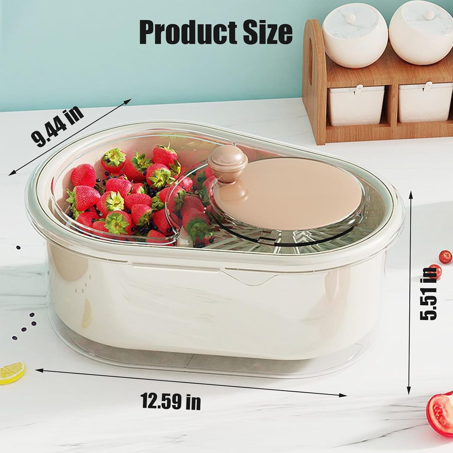 BUENLY Fruit Cleaner Spinner with Brush Large Capacity Double Layer Salad Tool