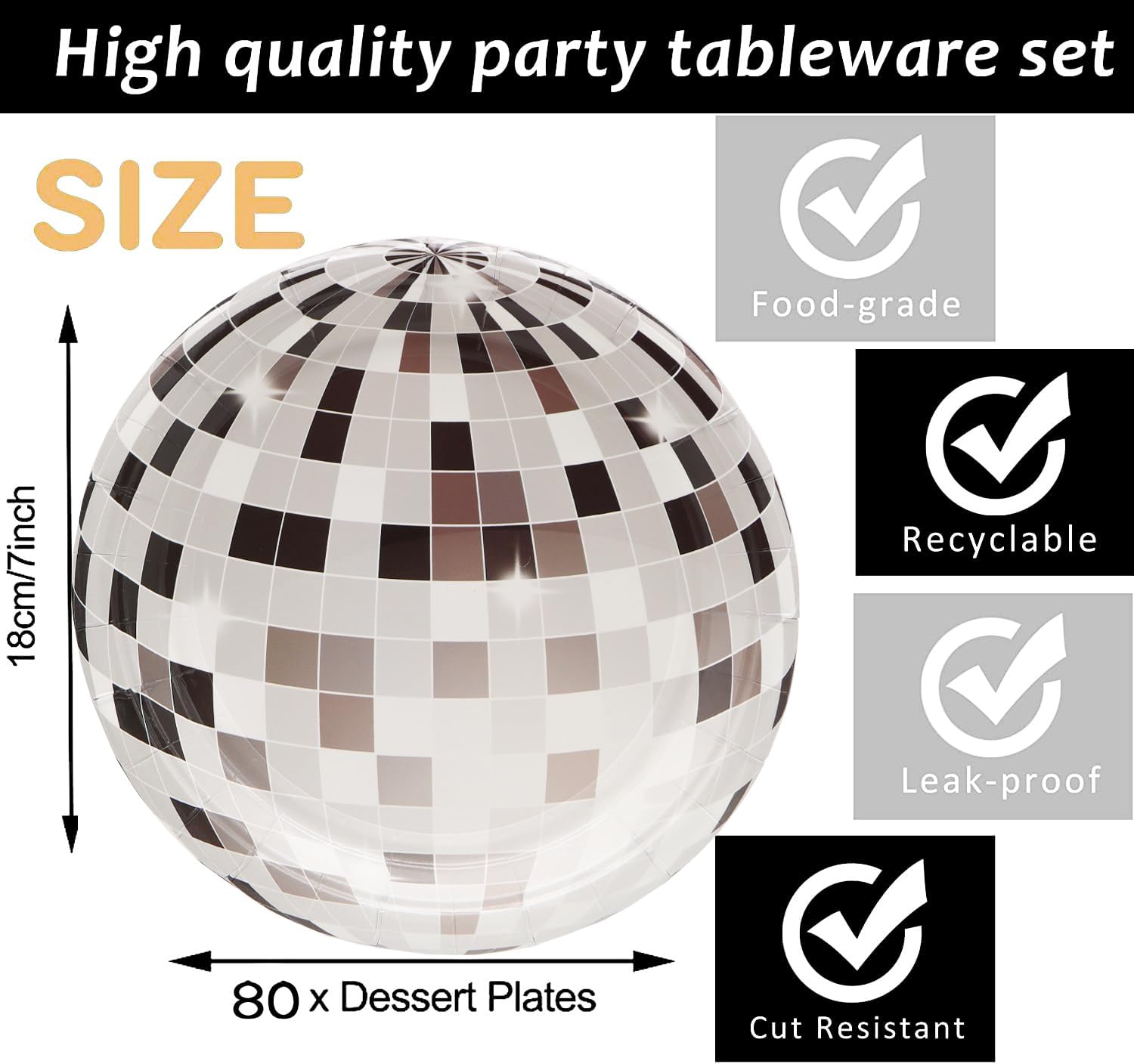 HSPAIDYP 80Pcs 7 Silver Disco Paper Plates