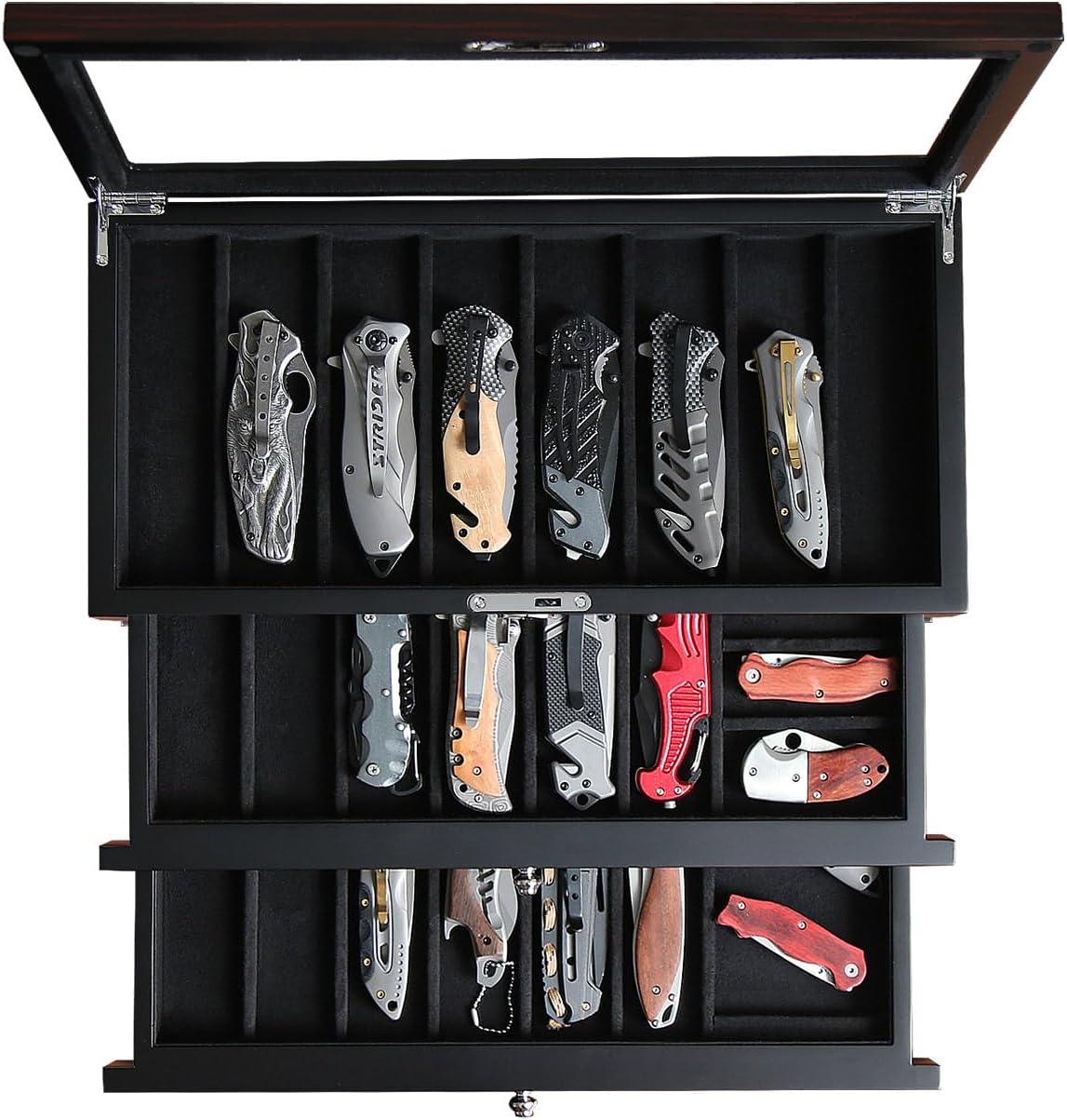 Besforu Pocket Knife Display Case with Ebony Finish 1