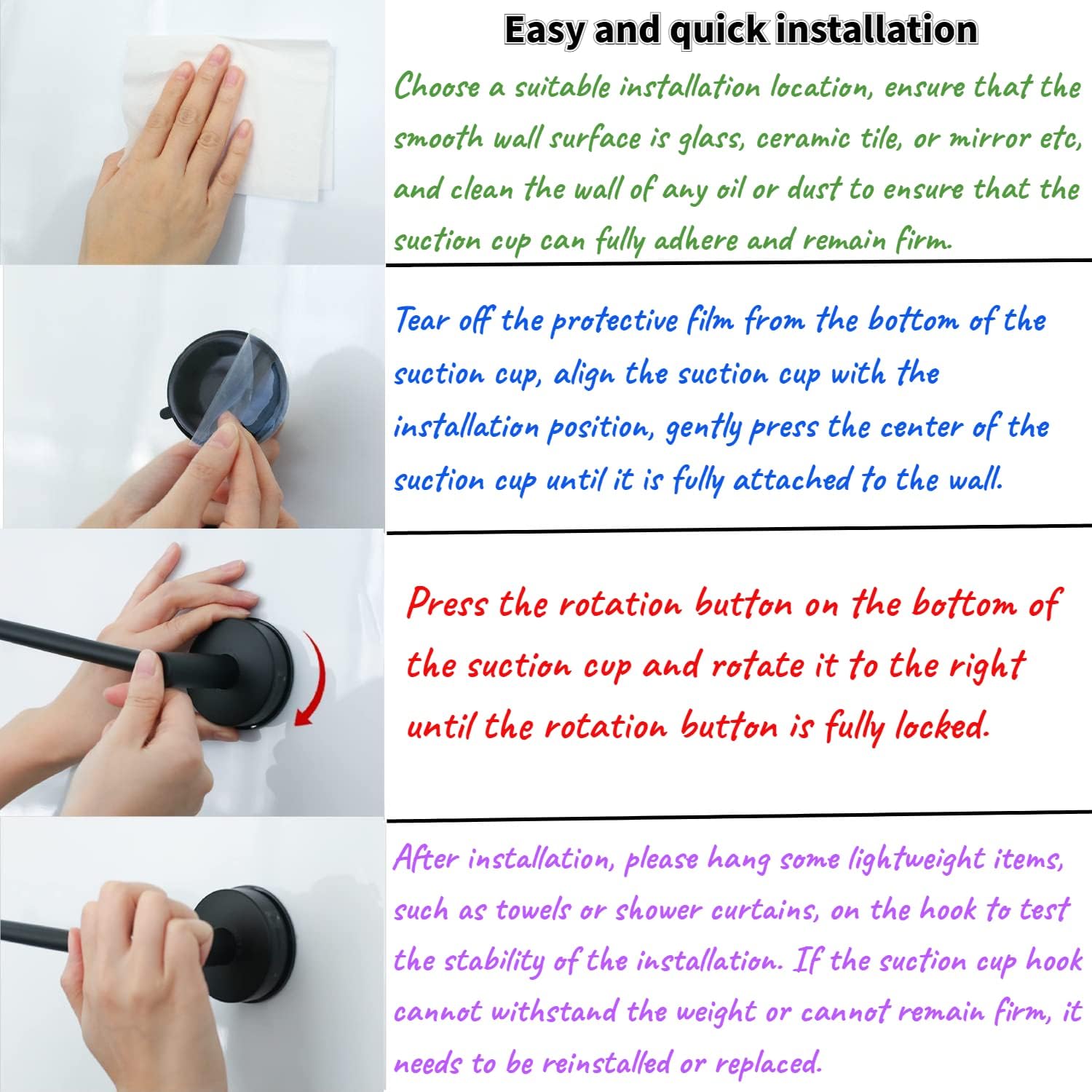 DGYB Suction Cup Towel Bar Set of 2 Matte Black