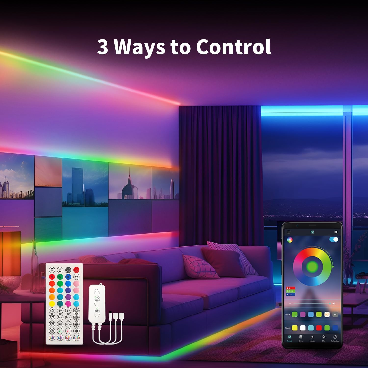 52FT BUNACET LED Neon RGBIC Strip Lights with Remote APP Control