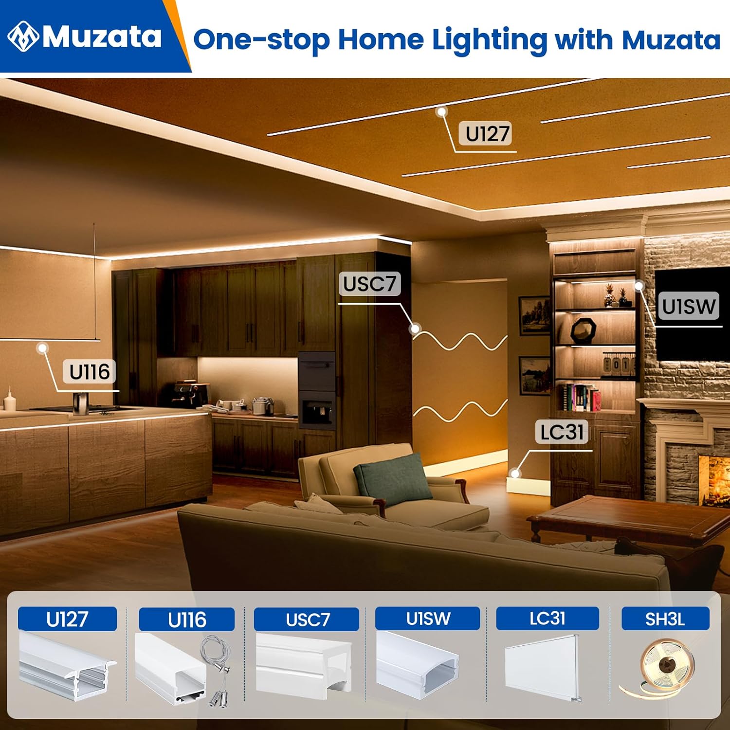 Muzata 164FT LED Strip Light High Intensity 96LEDsm Silver Aluminum Channel System