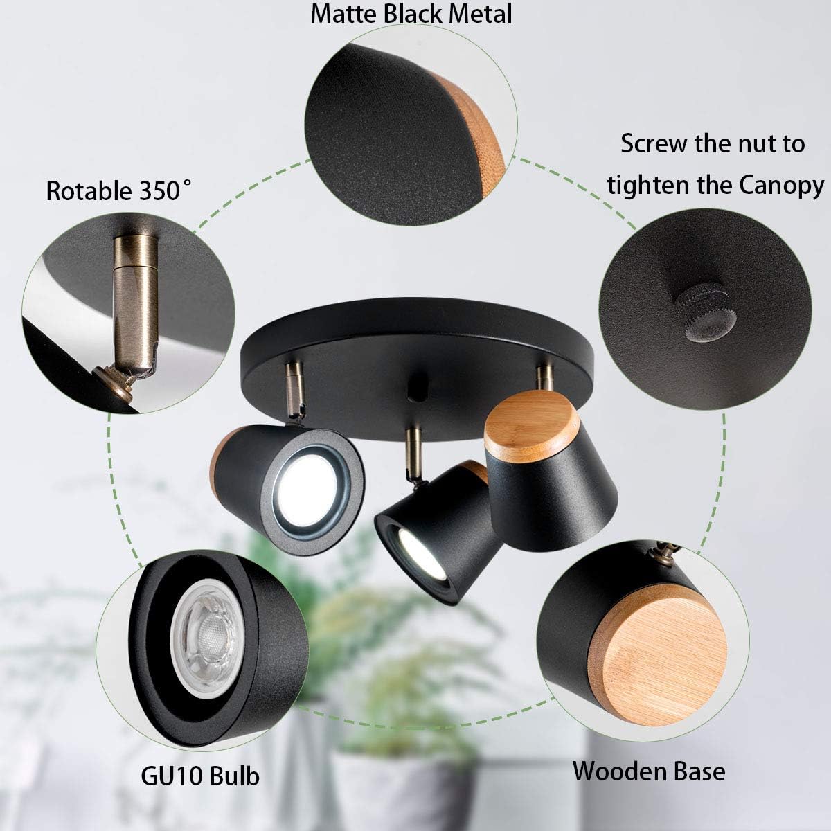 TeHenoo 3-Light Ceiling Light Matte Black Industrial Track Lighting