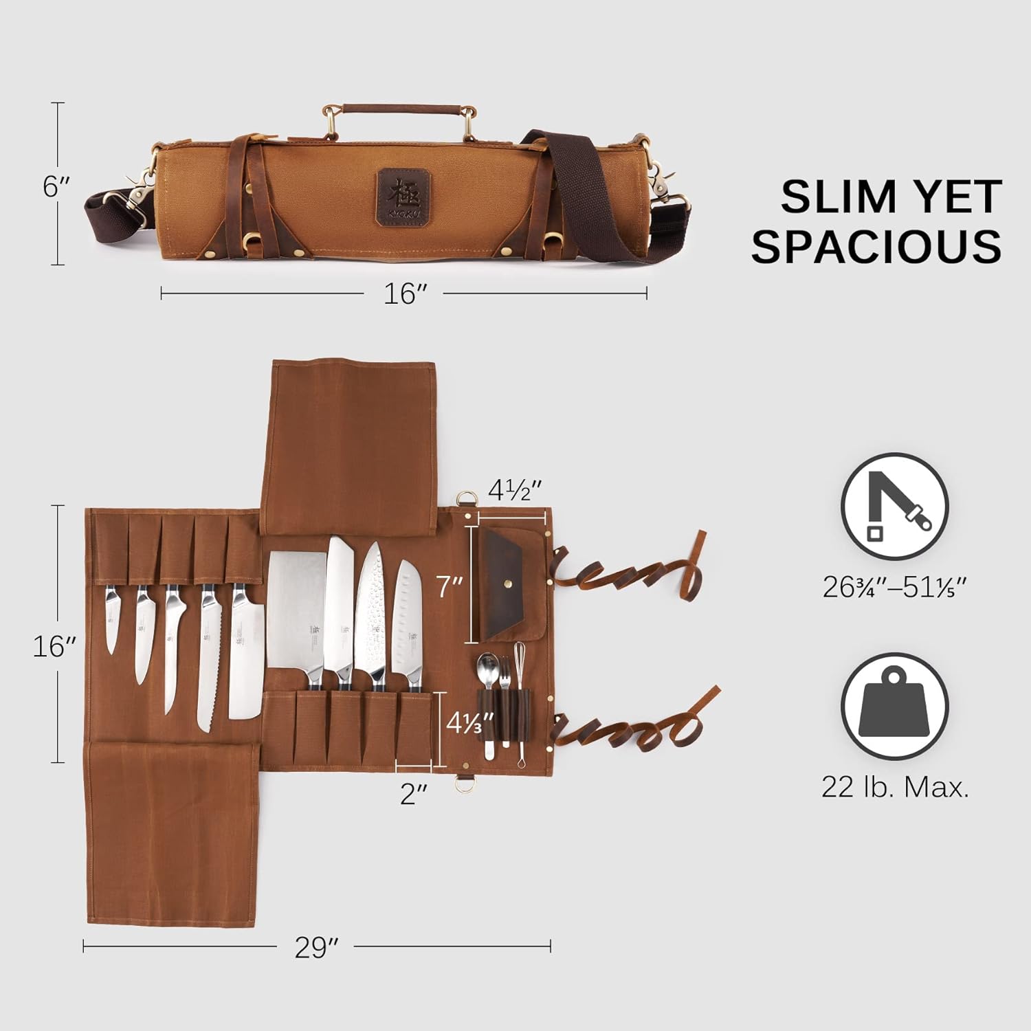 KYOKU Chef Knife Roll Bag with 10 Slots and 3 Holders