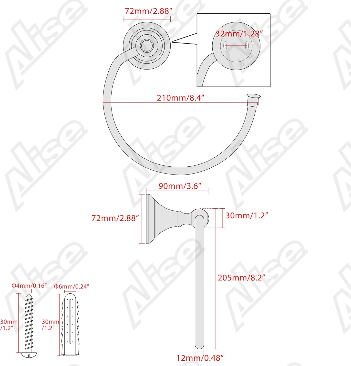 Alise Matte Black Towel Ring for Bathroom