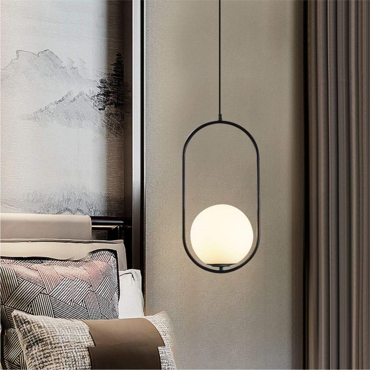 Modern Matte Black Pendant Light with White Glass Shade