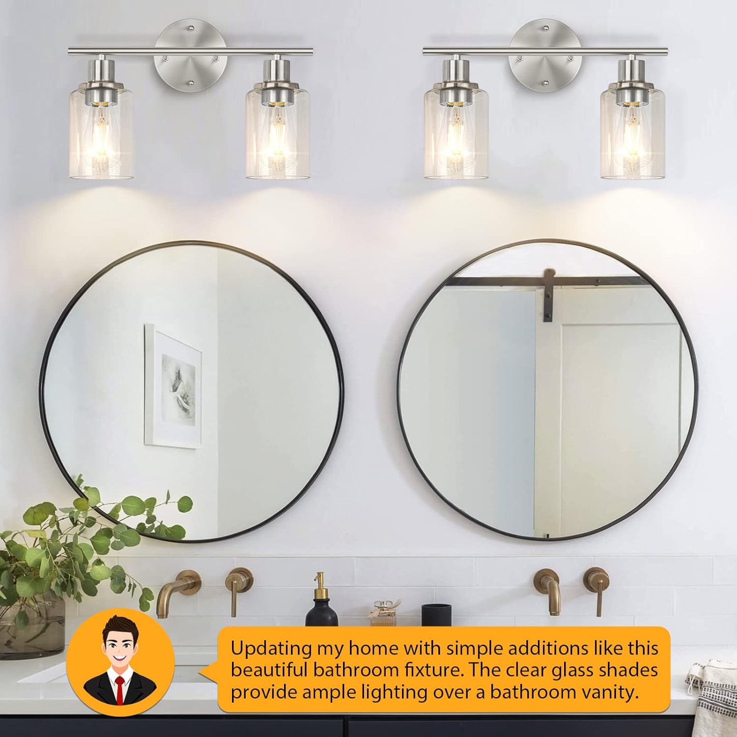 FOLKSMATE Modern 2-Light Wall Sconce with Glass Shade