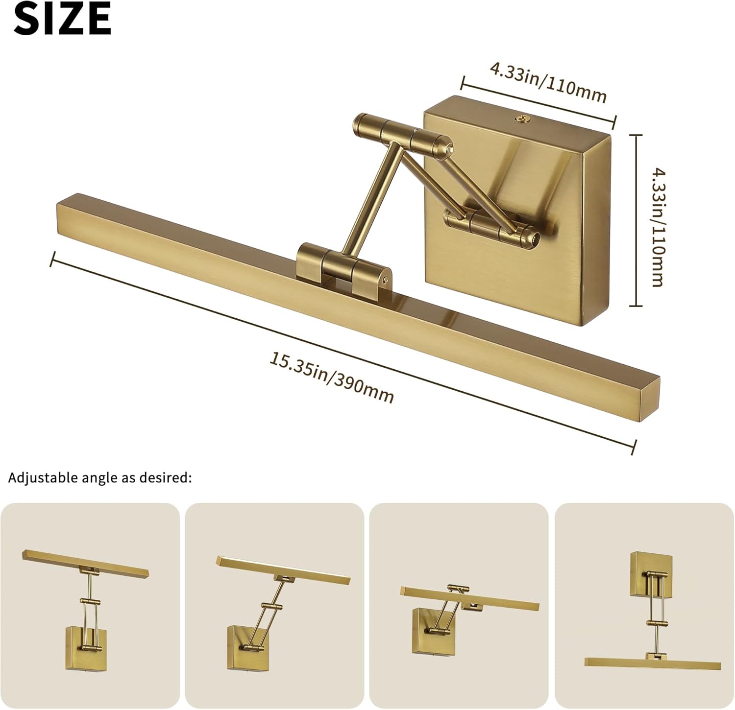 Pasoar Hard-Wired Dimmable LED Picture Light with Brass Body 157 Inch