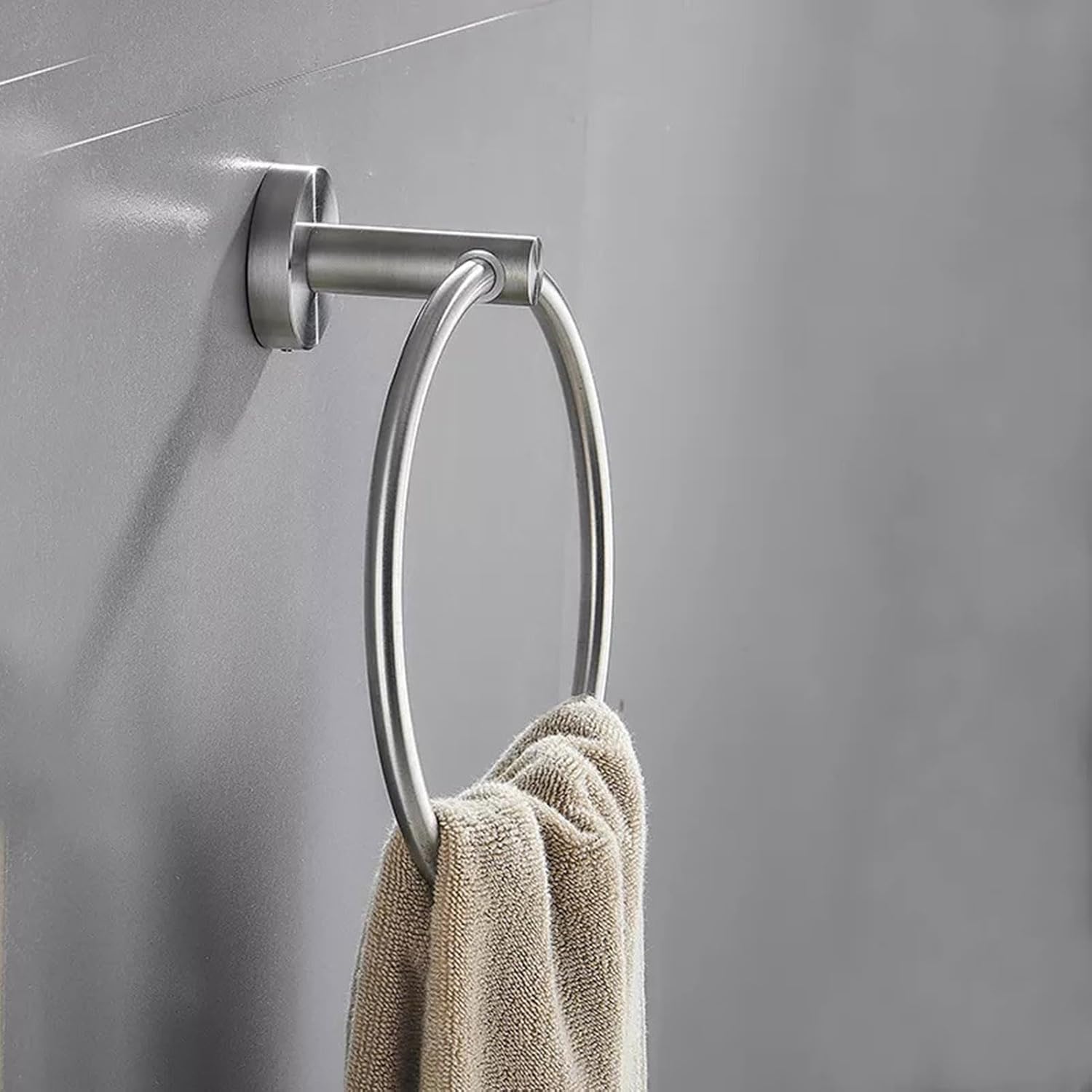 Zephylix Suction Cup Towel Ring 65 Round Stainless Steel Bath Towel Holder Silver