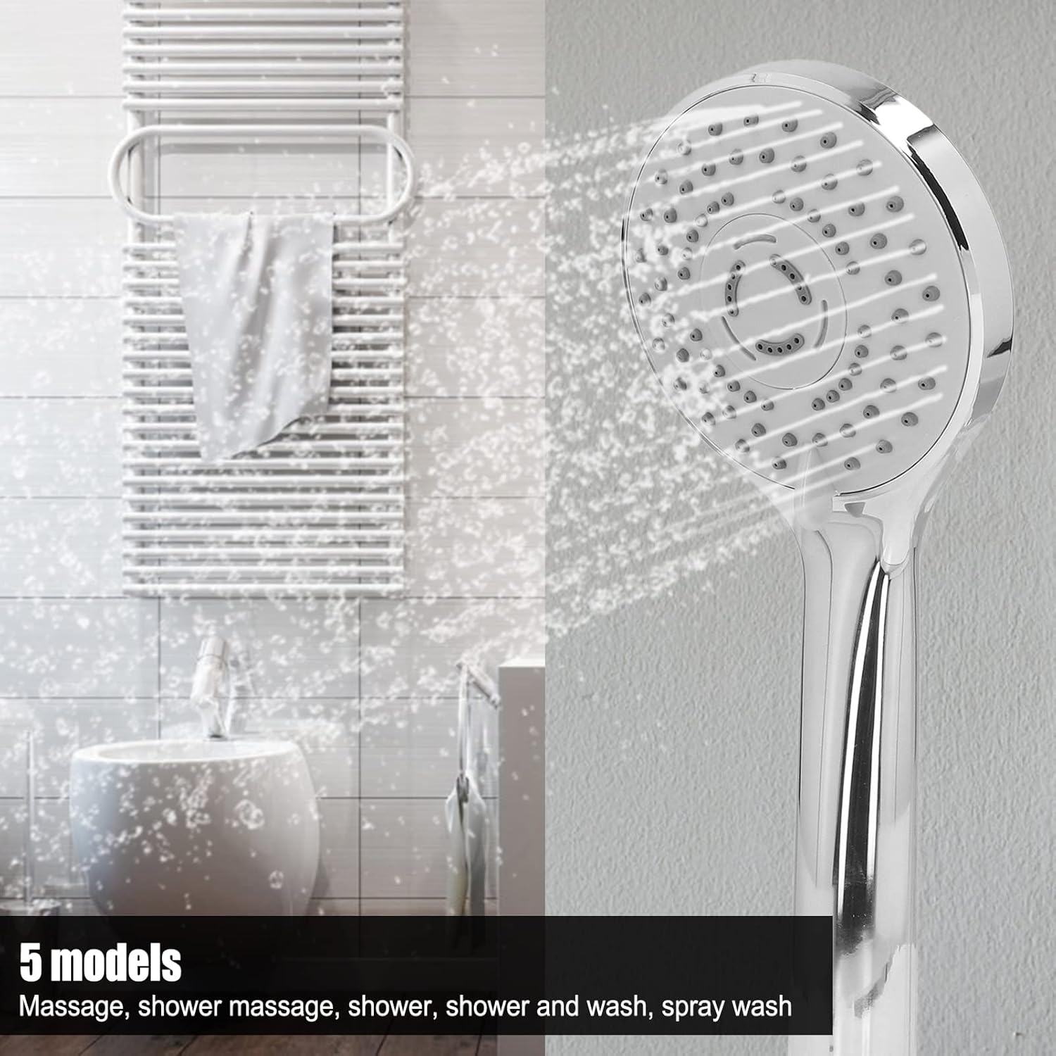 Stylish 5-in-1 G12 Thread Handheld Shower Head with Massage Self-Cleaning
