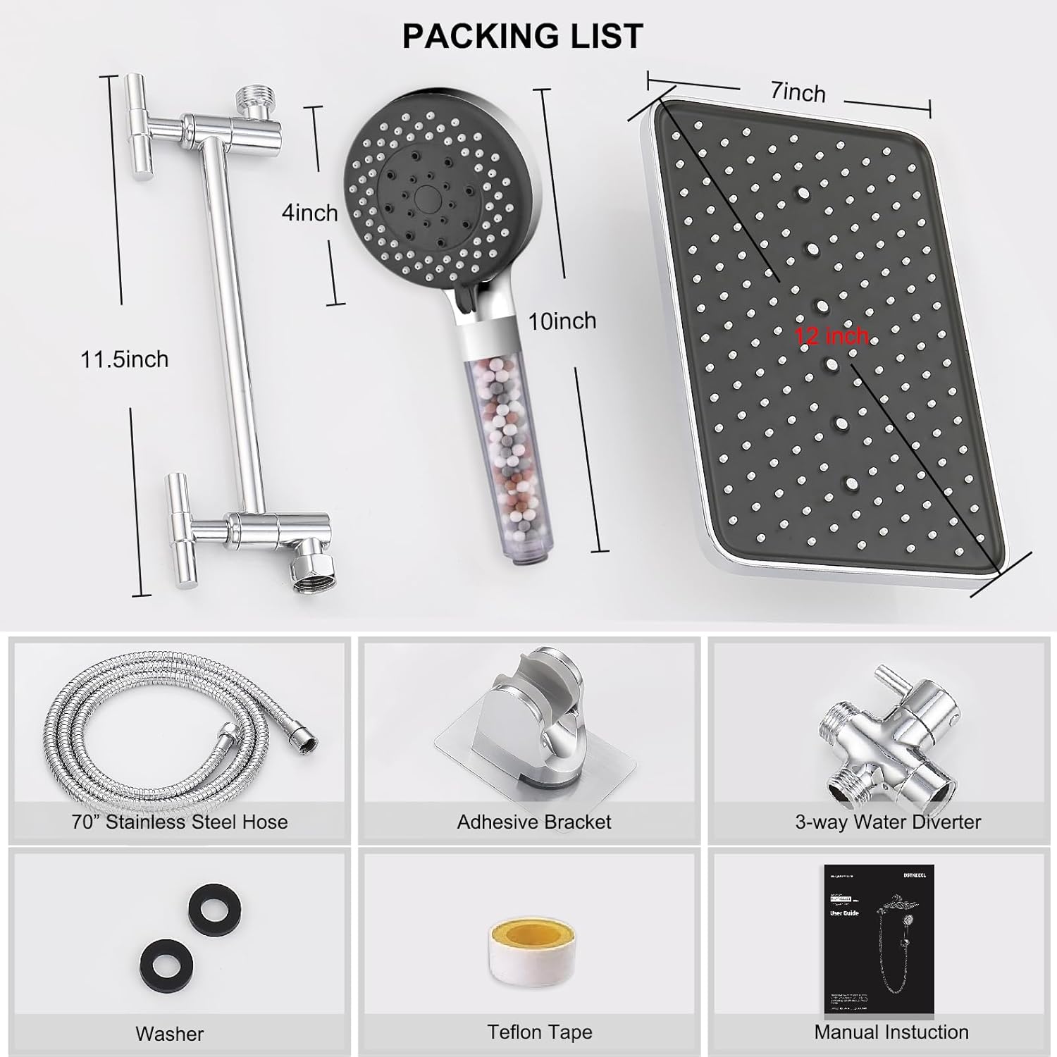 Filtered Shower Head 12 Square Rain Combo
