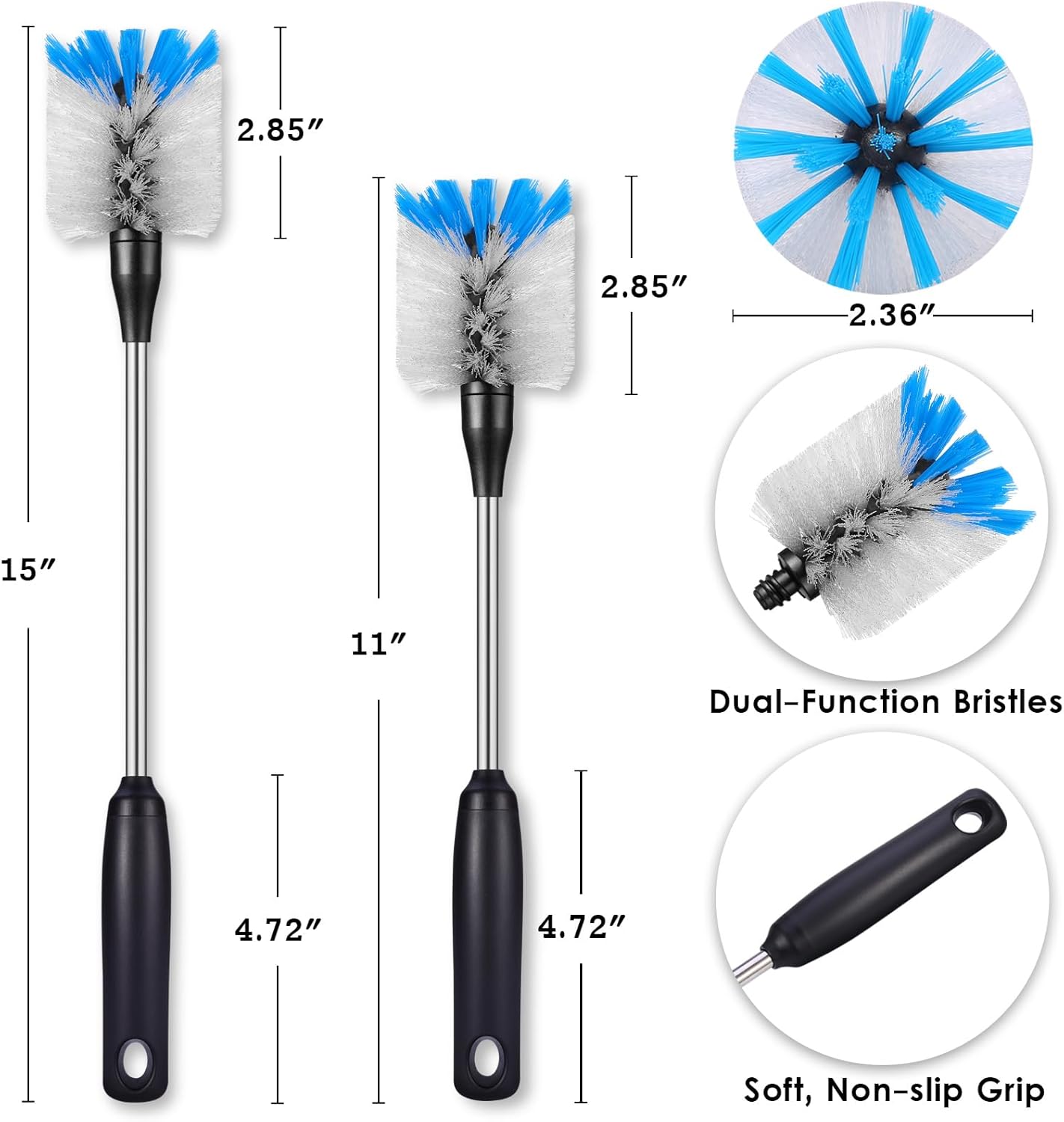 MOSOLAN 2 Pack Stainless Steel Bottle Brush