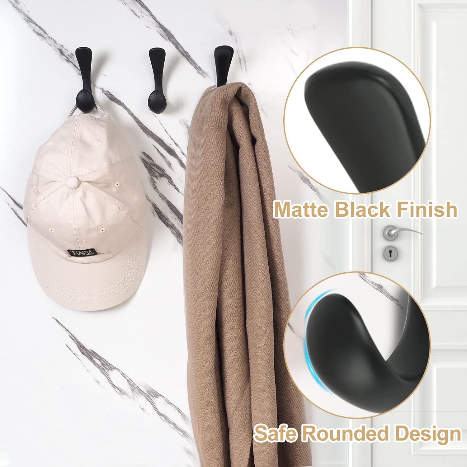 Metaliby 4 Pack Matte Black Towel Hooks for Wall Mount