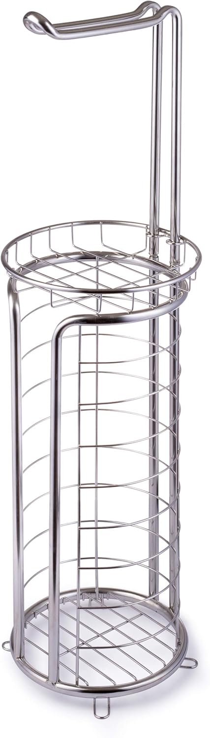 Free Standing Toilet Tissue Holder with Storage Shelf and Phone Tray