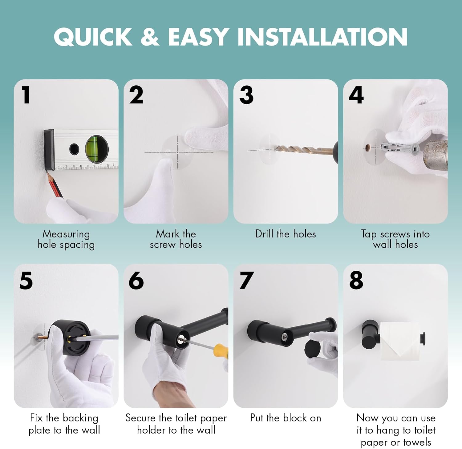 KPWATER Toilet Paper Holder Space-Saving Matte Black Wall Mount