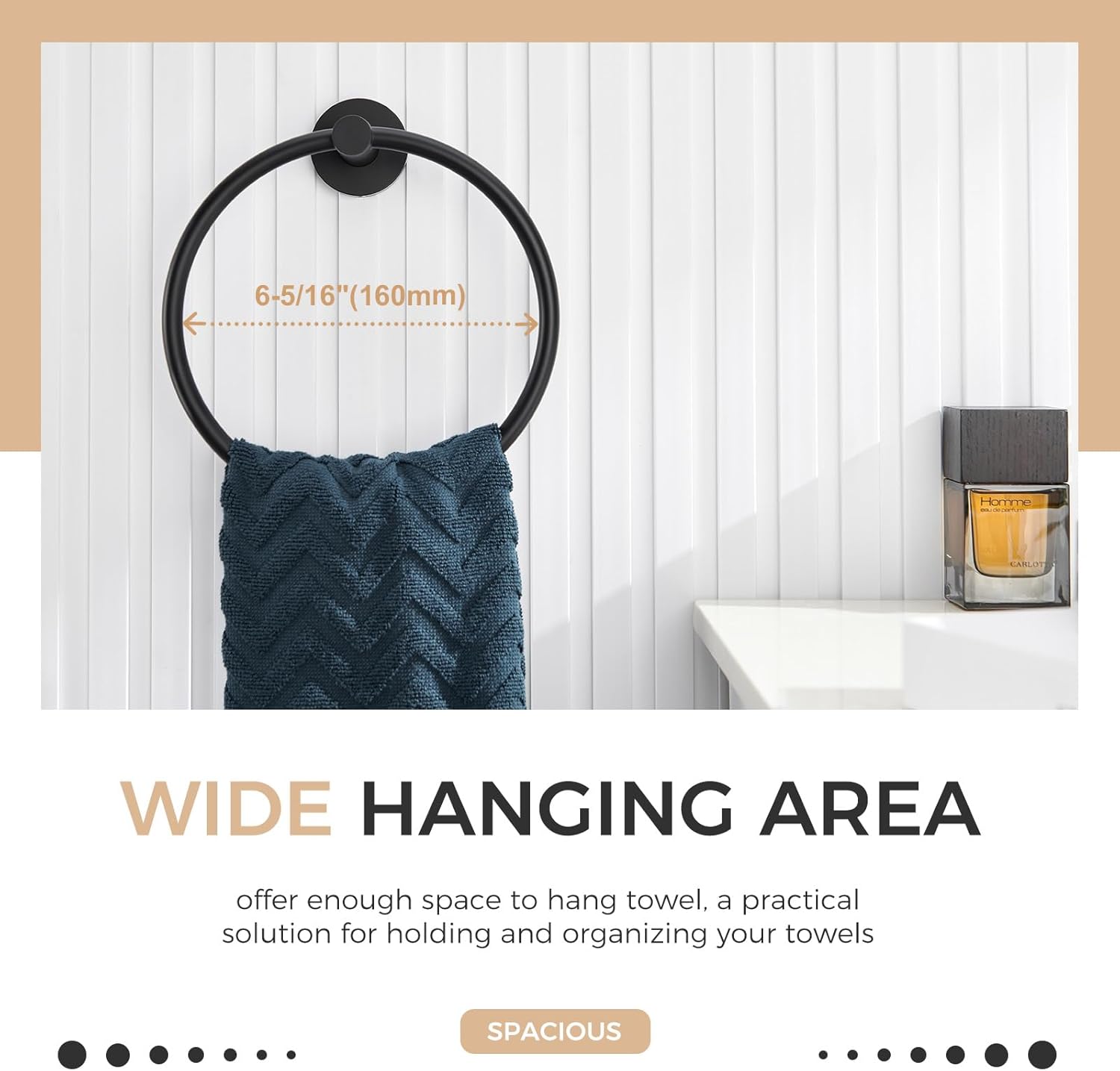 APLusee Matte Black Towel Hook and Ring Set 1