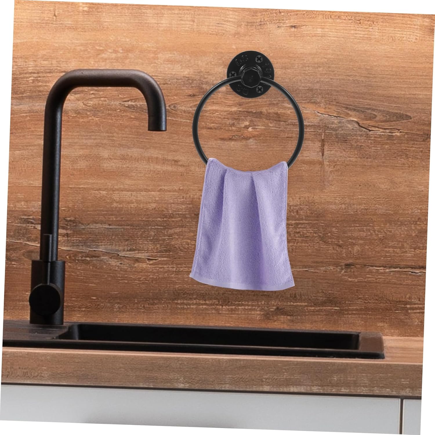 Alipis Matte Black Towel Ring Holder