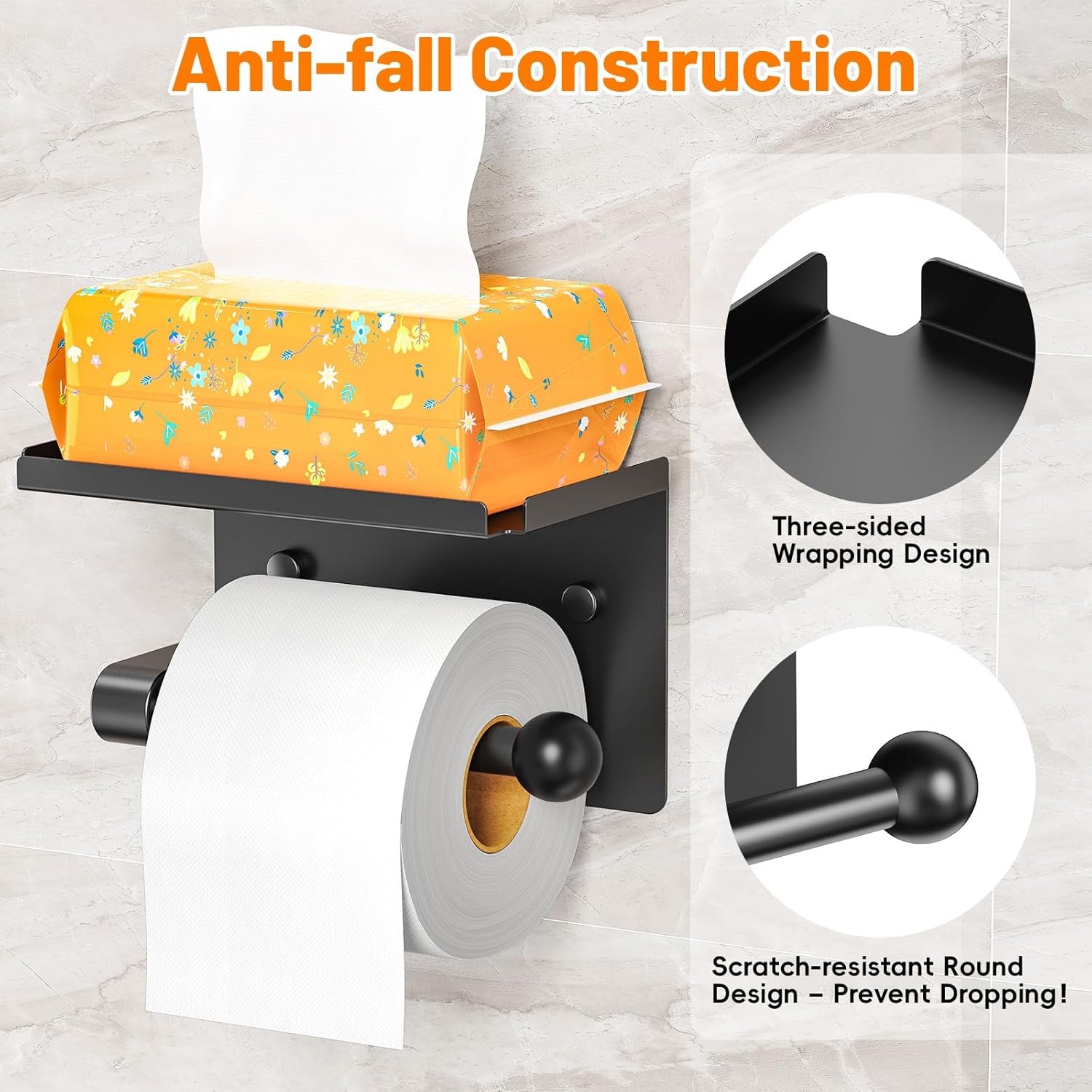 StackTastic Metal Toilet Paper Holder Rustproof Wall Mount with Adhesive Screws