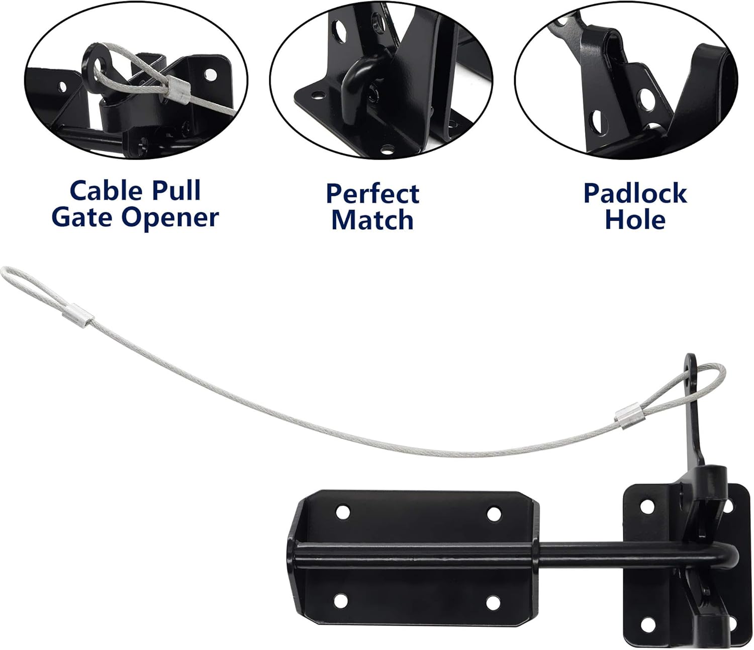 Durable Outswinging Gate Latch with Gravity Security Cable Puller Black