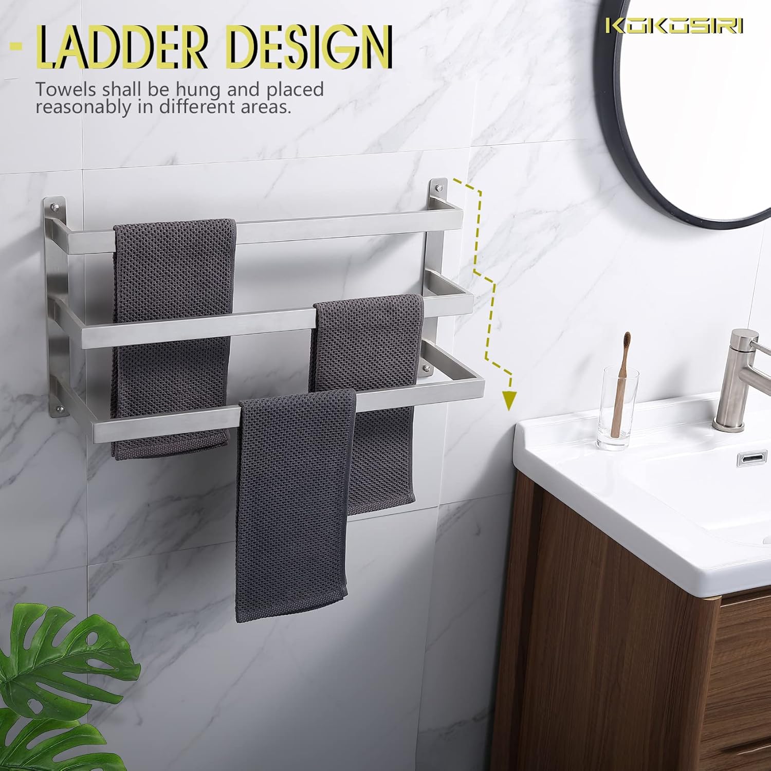 KOKOSIRI 3-Tier Towel Shelf Brushed Nickel