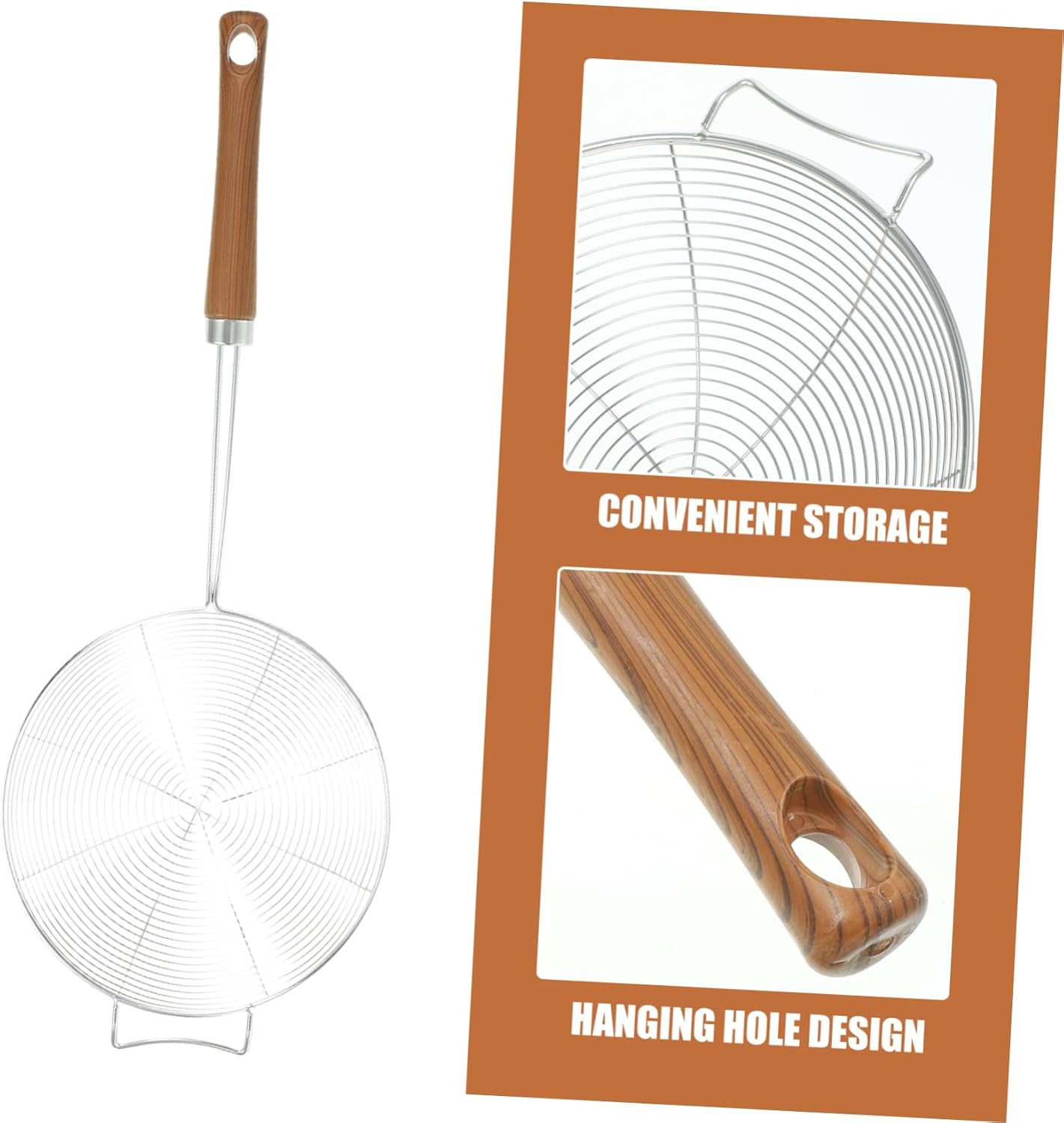KICHOUSE 304 Stainless Steel Skimmer with Wooden Handle 1
