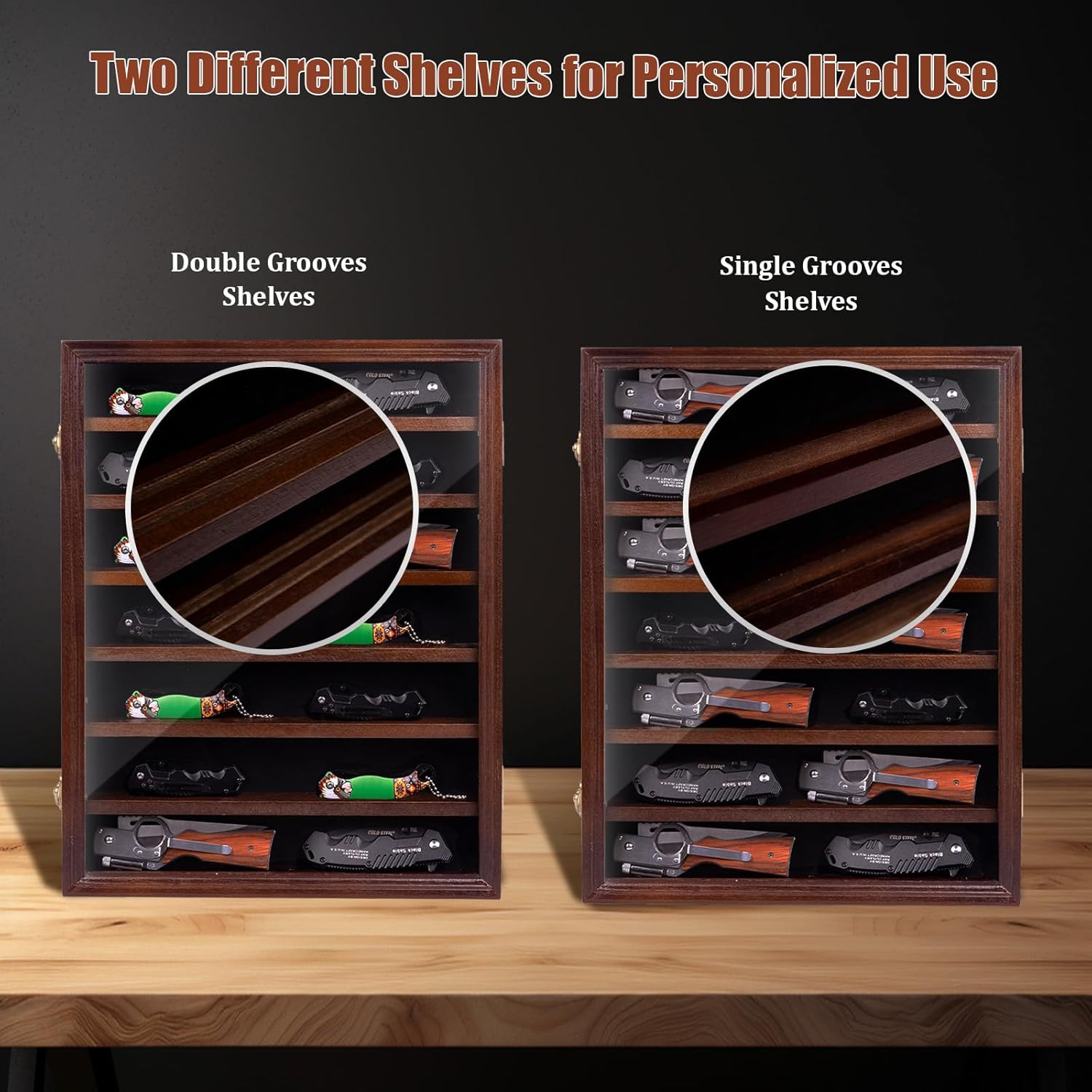 WodGod 7 Layers Knife Display Case with 6 Shelves Cherry