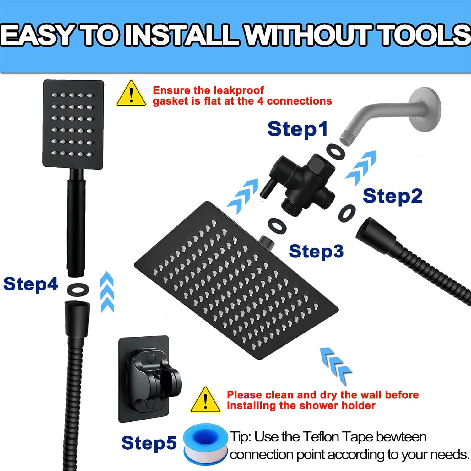 Luxury Black 8 2-in-1 Shower Head Set