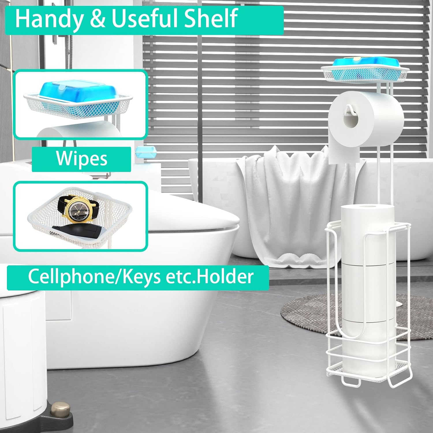 ZCCZ 6305912441 Inch Free Standing Toilet Paper Holder with Shelf