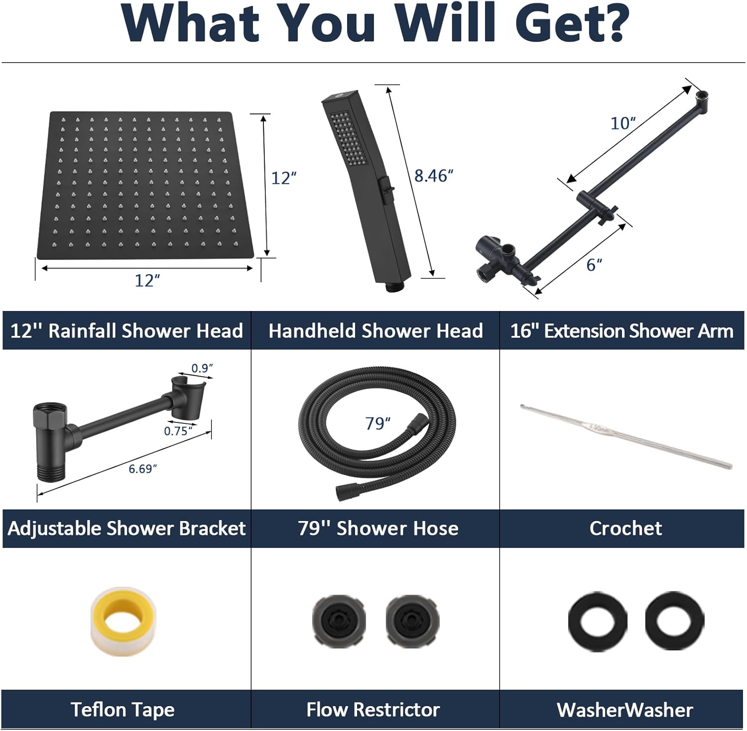 Rainfall Shower Head with 16-inch Extendable Arm and Spa-like Comfort