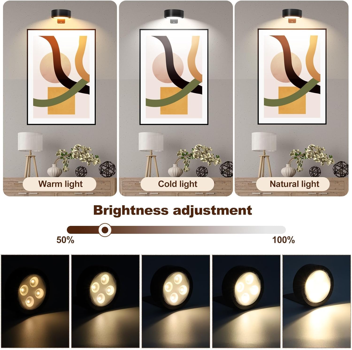 TTQ 4PCS Magnetic Wall Light with 3 Modes Dimmable