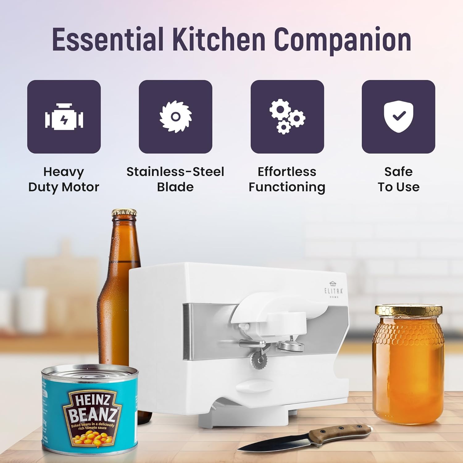 Electric Can Opener 4-in-1 Under Cabinet Mount with Blade Sharpener