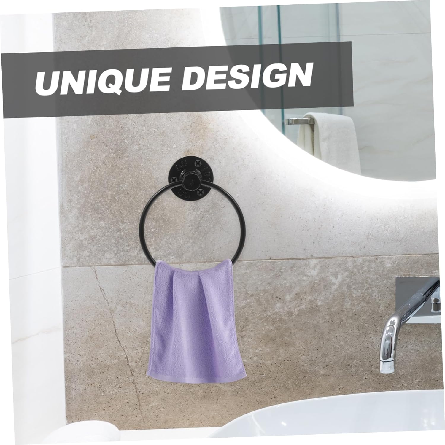 Alipis Matte Black Towel Ring Holder