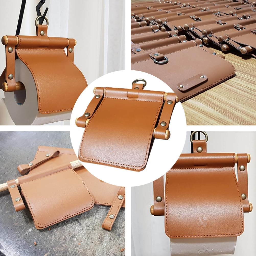 Cabilock Farmhouse Paper Towel Holder Brown Pu Leather Design