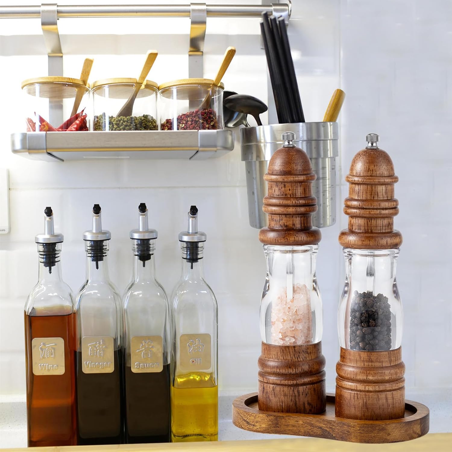 BINHAI Salt and Pepper Wood Mill Rest Tray