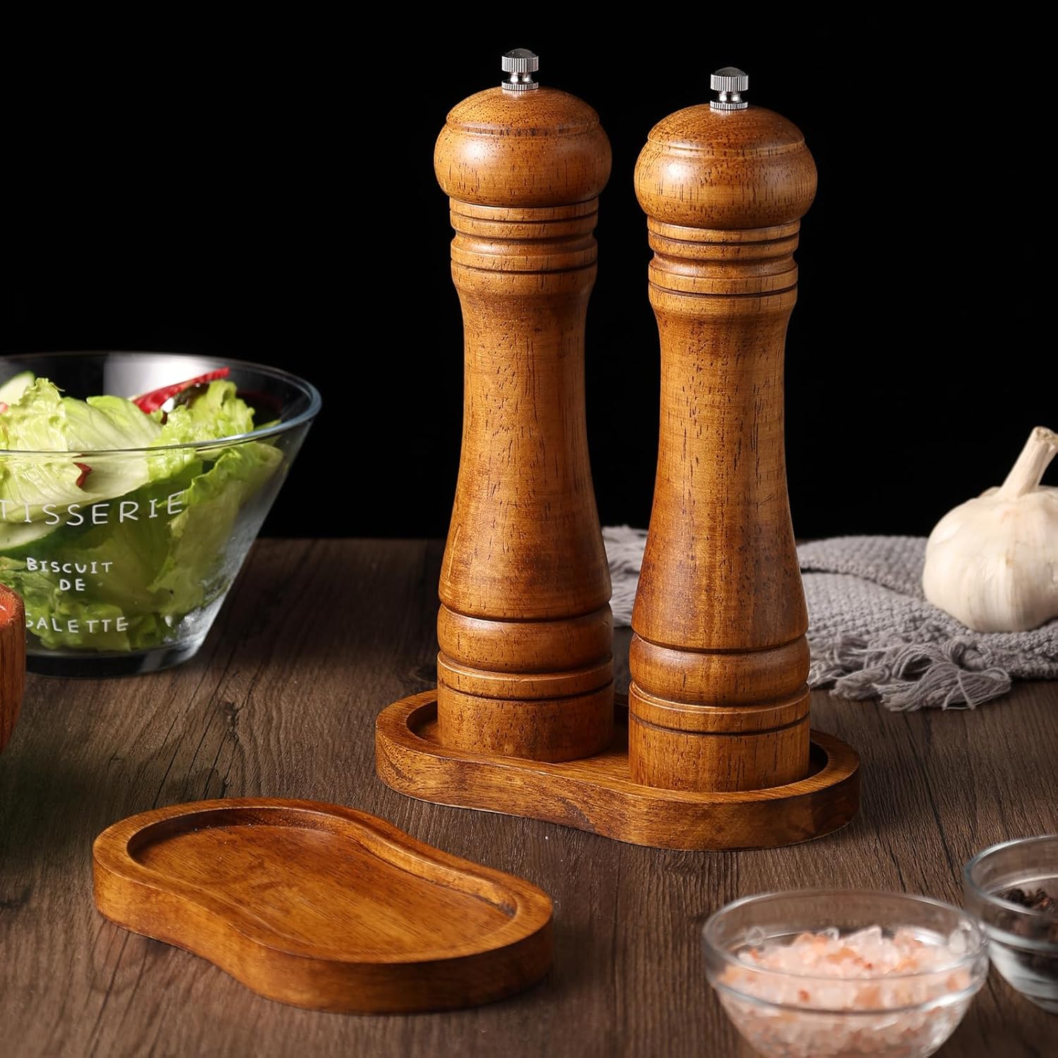 BINHAI Salt and Pepper Wood Mill Rest Tray