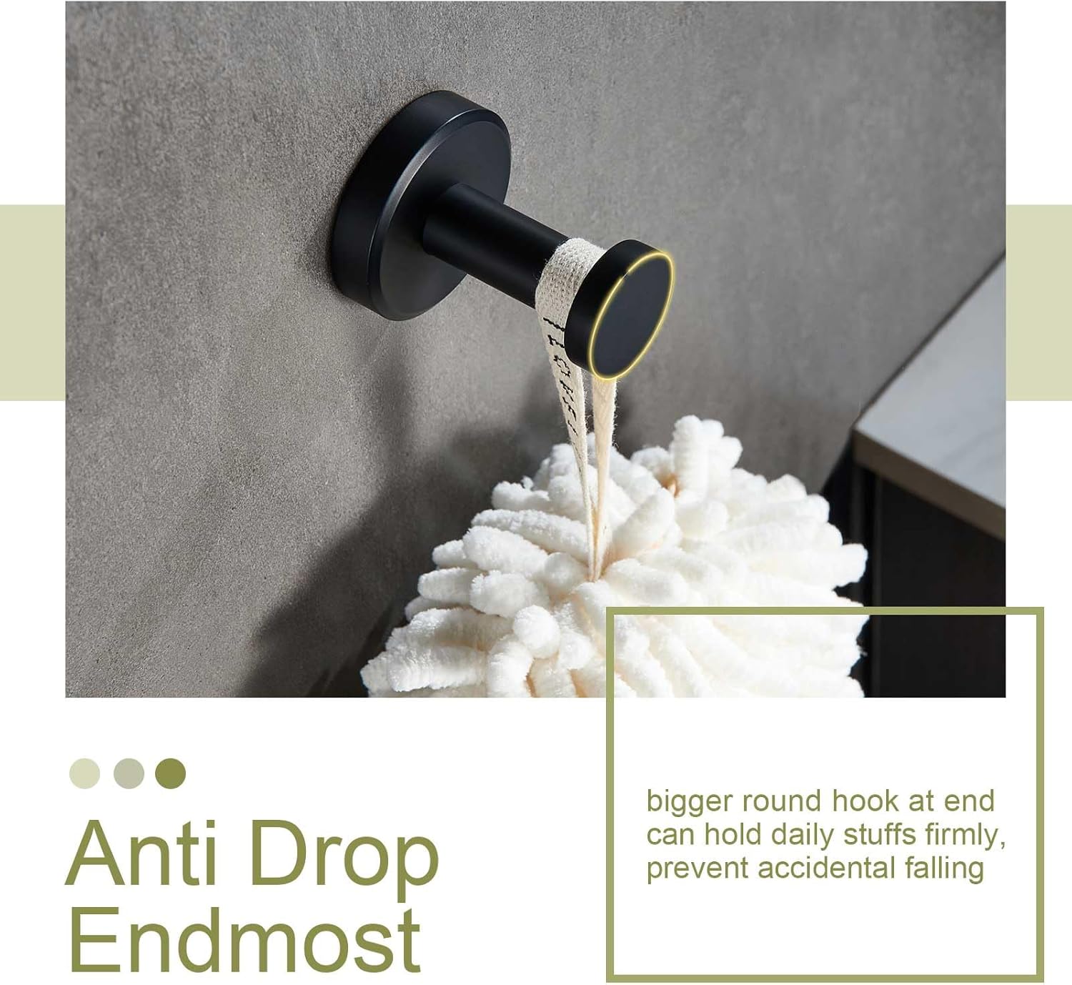 APLusee Matte Black Towel Hook and Ring Set 1
